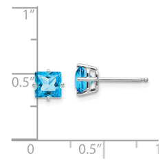 14K White Gold 5mm Princess Cut Blue Topaz Stud Earrings