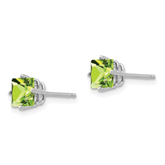 14K White Gold 5mm Square Step Cut Peridot Stud Earrings
