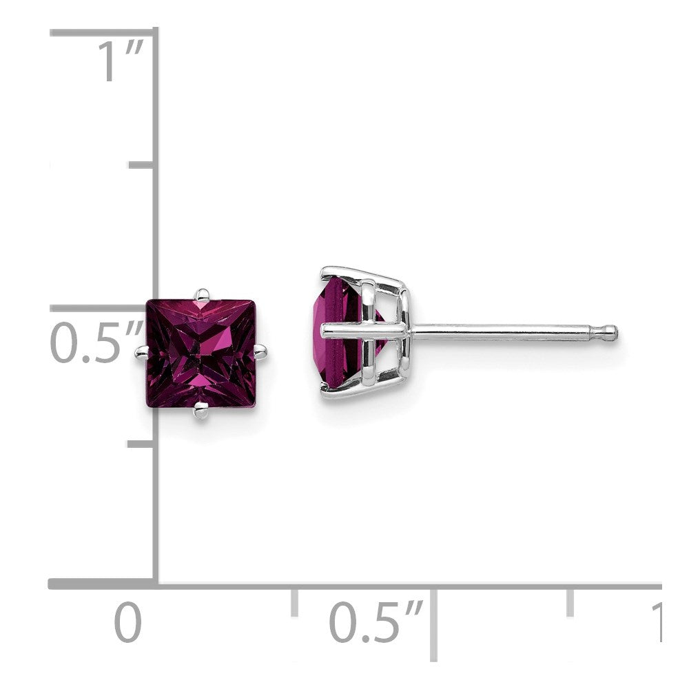 14K White Gold Rhodolite Garnet Princess Stud Earrings