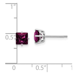 14K White Gold Rhodolite Garnet Princess Stud Earrings