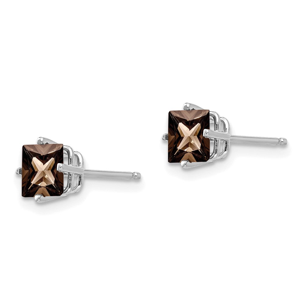14K White Gold 5mm Square Smokey Quartz Stud Earrings