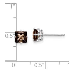 14K White Gold 5mm Square Smokey Quartz Stud Earrings
