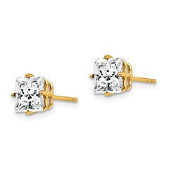 14K Yellow Gold 6mm Princess Cut Cubic Zirconia Stud Earrings
