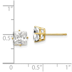 14K Yellow Gold 6mm Princess Cut Cubic Zirconia Stud Earrings