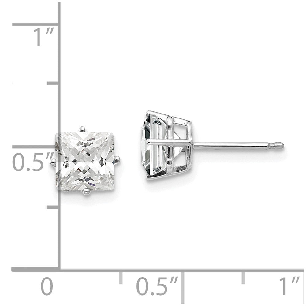 14K White Gold 6mm Princess Cut Cubic Zirconia Stud Earrings