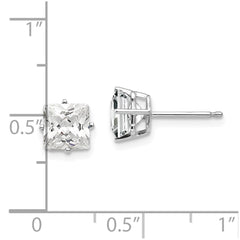 14K White Gold 6mm Princess Cut Cubic Zirconia Stud Earrings