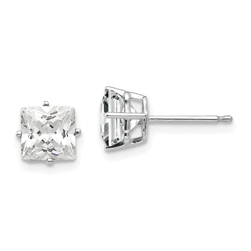 14K White Gold 6mm Princess Cut Cubic Zirconia Stud Earrings