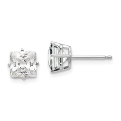 14K White Gold 6mm Princess Cut Cubic Zirconia Stud Earrings