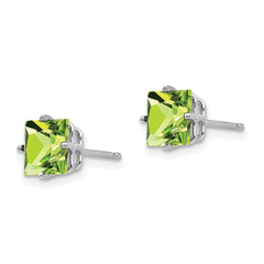 14K White Gold 6mm Square Step Cut Peridot Stud Earrings