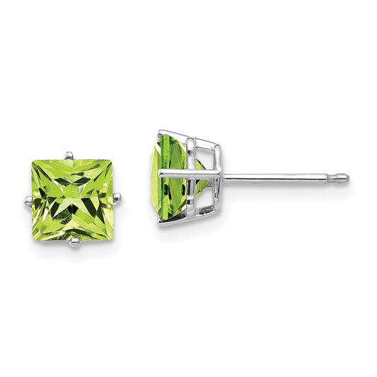 14K White Gold 6mm Square Step Cut Peridot Stud Earrings