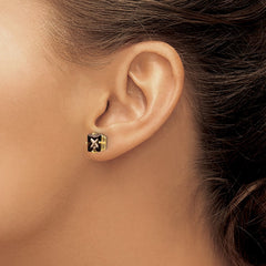 14K Yellow Gold 7mm Square Smokey Quartz Stud Earrings