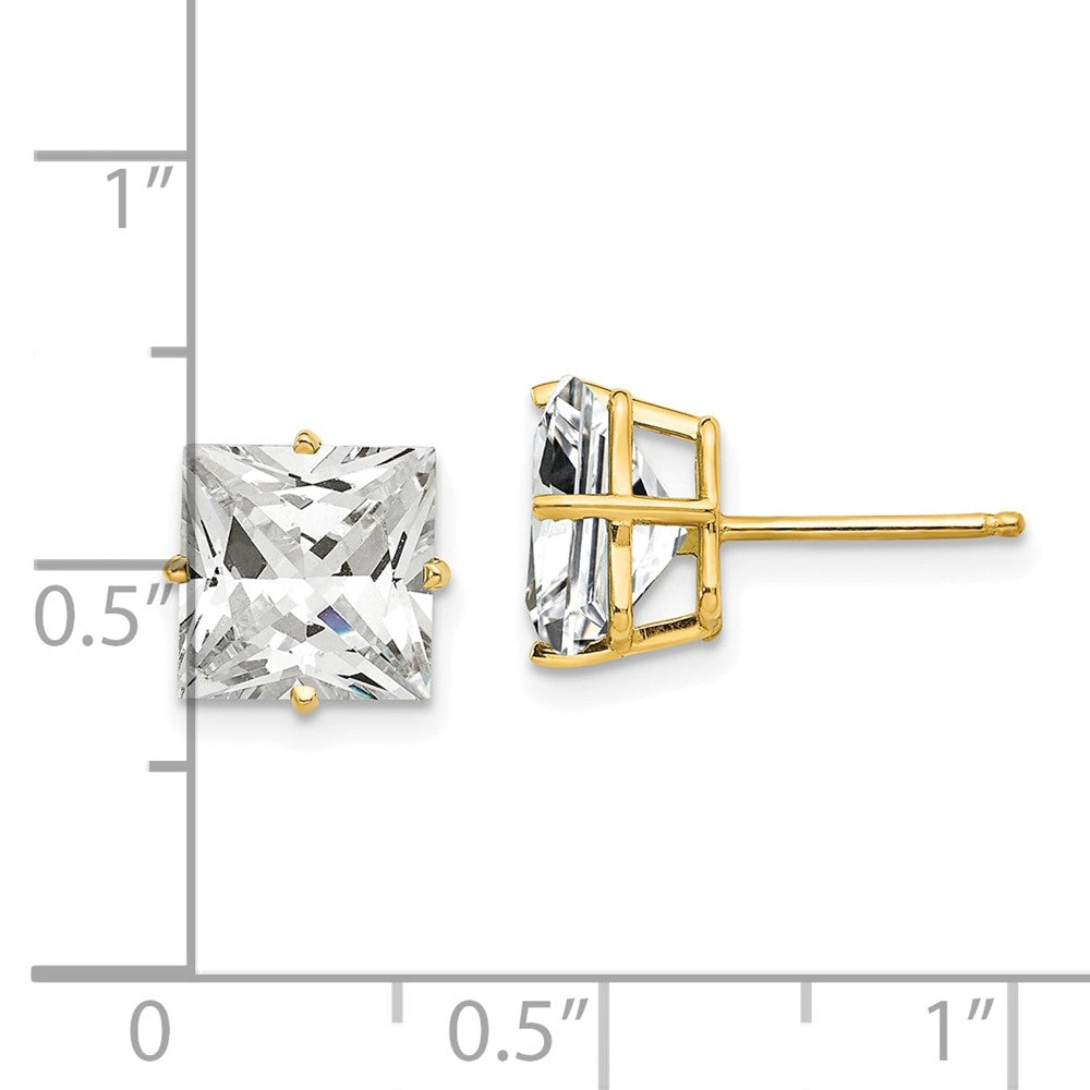 14K Yellow Gold 8mm Princess Cut Cubic Zirconia Stud Earrings