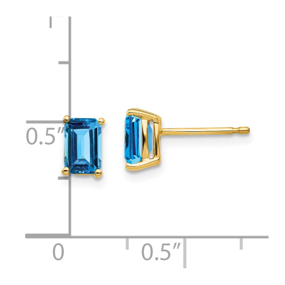 14K Yellow Gold 6x4mm Emerald-cut Blue Topaz Stud Earrings