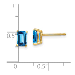14K Yellow Gold 6x4mm Emerald-cut Blue Topaz Stud Earrings