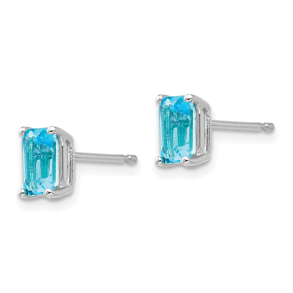 14K White Gold 6x4mm Emerald-cut Blue Topaz Stud Earrings