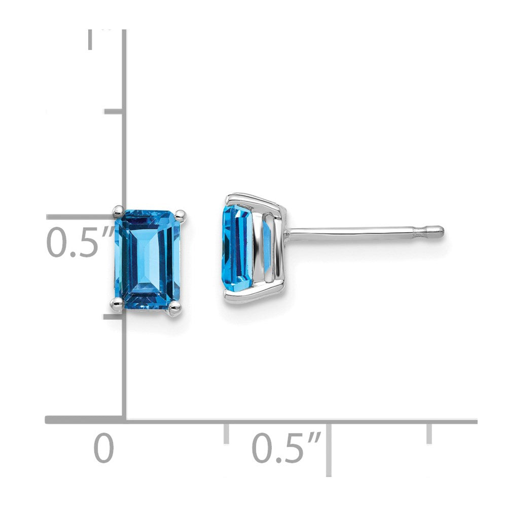 14K White Gold 6x4mm Emerald-cut Blue Topaz Stud Earrings