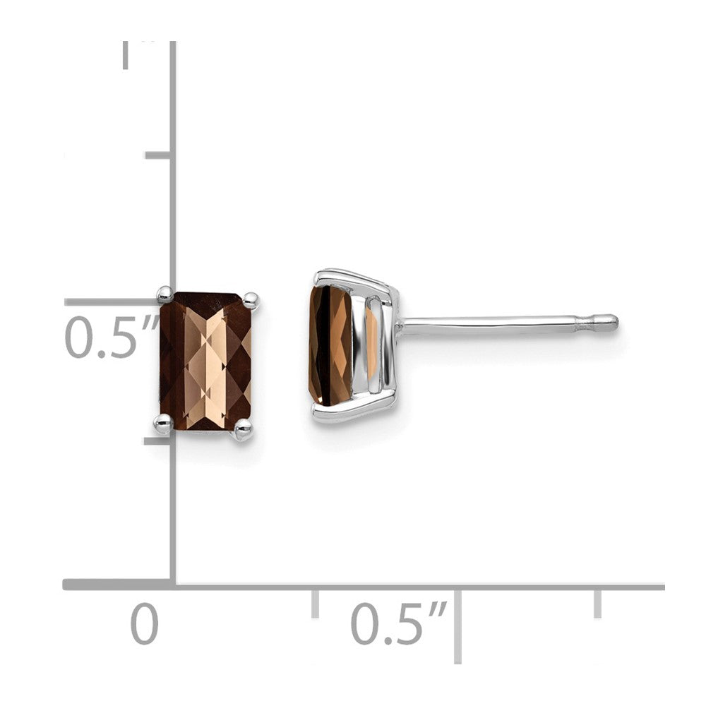 14K White Gold 6x4mm Octagon Checker-cut Smokey Quartz Stud Earrings