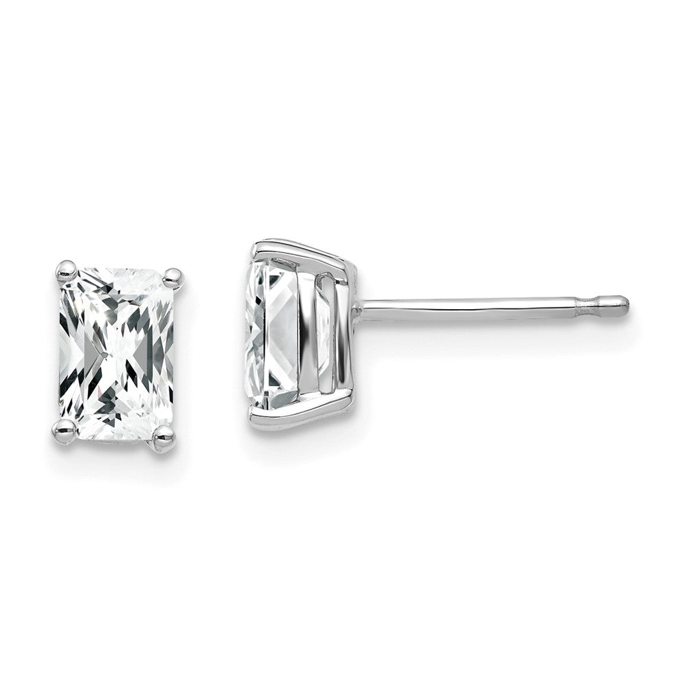 14K White Gold 6x4mm Radiant Cut Cubic Zirconia Stud Earrings