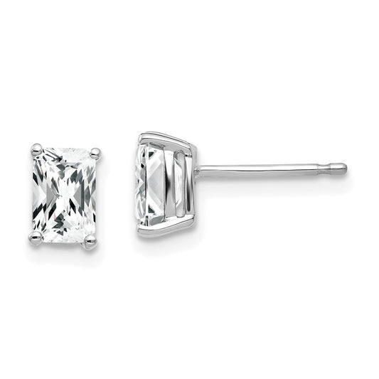 14K White Gold 6x4mm Radiant Cut Cubic Zirconia Stud Earrings