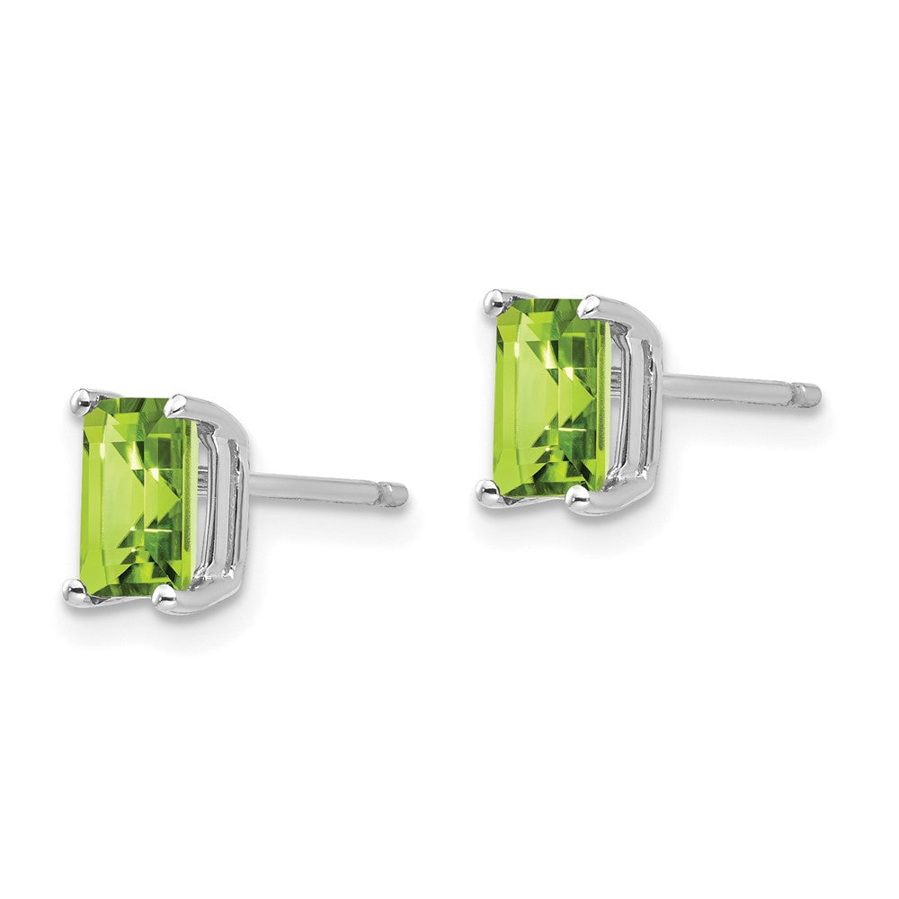 14K White Gold 6x4mm Emerald-cut Peridot Stud Earrings