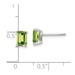 14K White Gold 6x4mm Emerald-cut Peridot Stud Earrings
