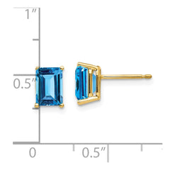 14K Yellow Gold 7x5mm Emerald-cut Blue Topaz Stud Earrings