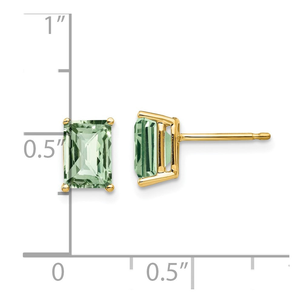 14K Yellow Gold 7x5 Octagon Checker-cut Green Quartz Earrings