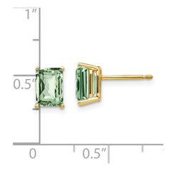 14K Yellow Gold 7x5 Octagon Checker-cut Green Quartz Earrings