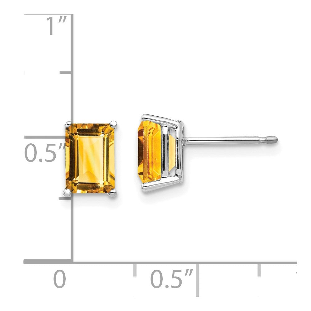 14K White Gold 7x5mm Emerald-cut Citrine Stud Earrings