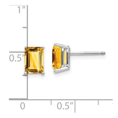14K White Gold 7x5mm Emerald-cut Citrine Stud Earrings