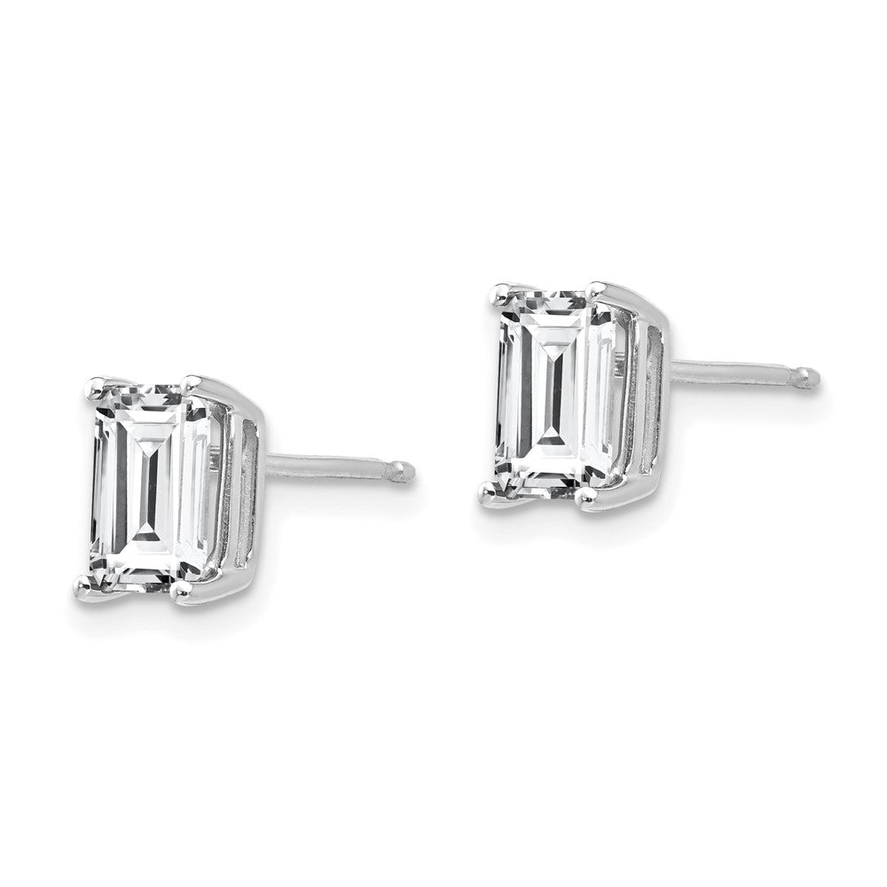 14K White Gold 7x5mm Radiant Cut Cubic Zirconia Stud Earrings