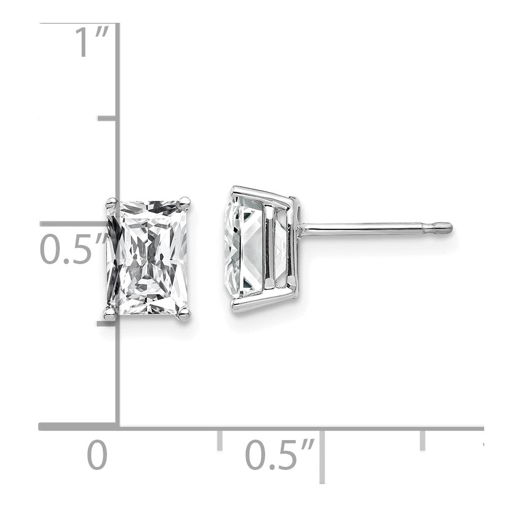 14K White Gold 7x5mm Radiant Cut Cubic Zirconia Stud Earrings
