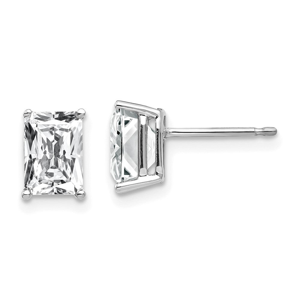 14K White Gold 7x5mm Radiant Cut Cubic Zirconia Stud Earrings