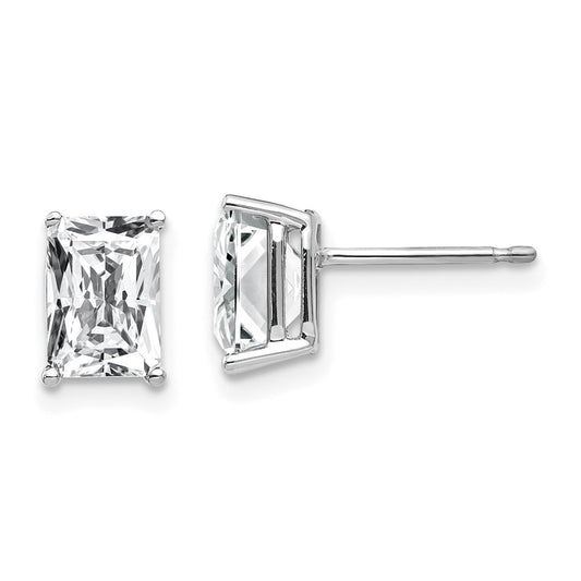 14K White Gold 7x5mm Radiant Cut Cubic Zirconia Stud Earrings