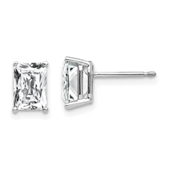 14K White Gold 7x5mm Radiant Cut Cubic Zirconia Stud Earrings