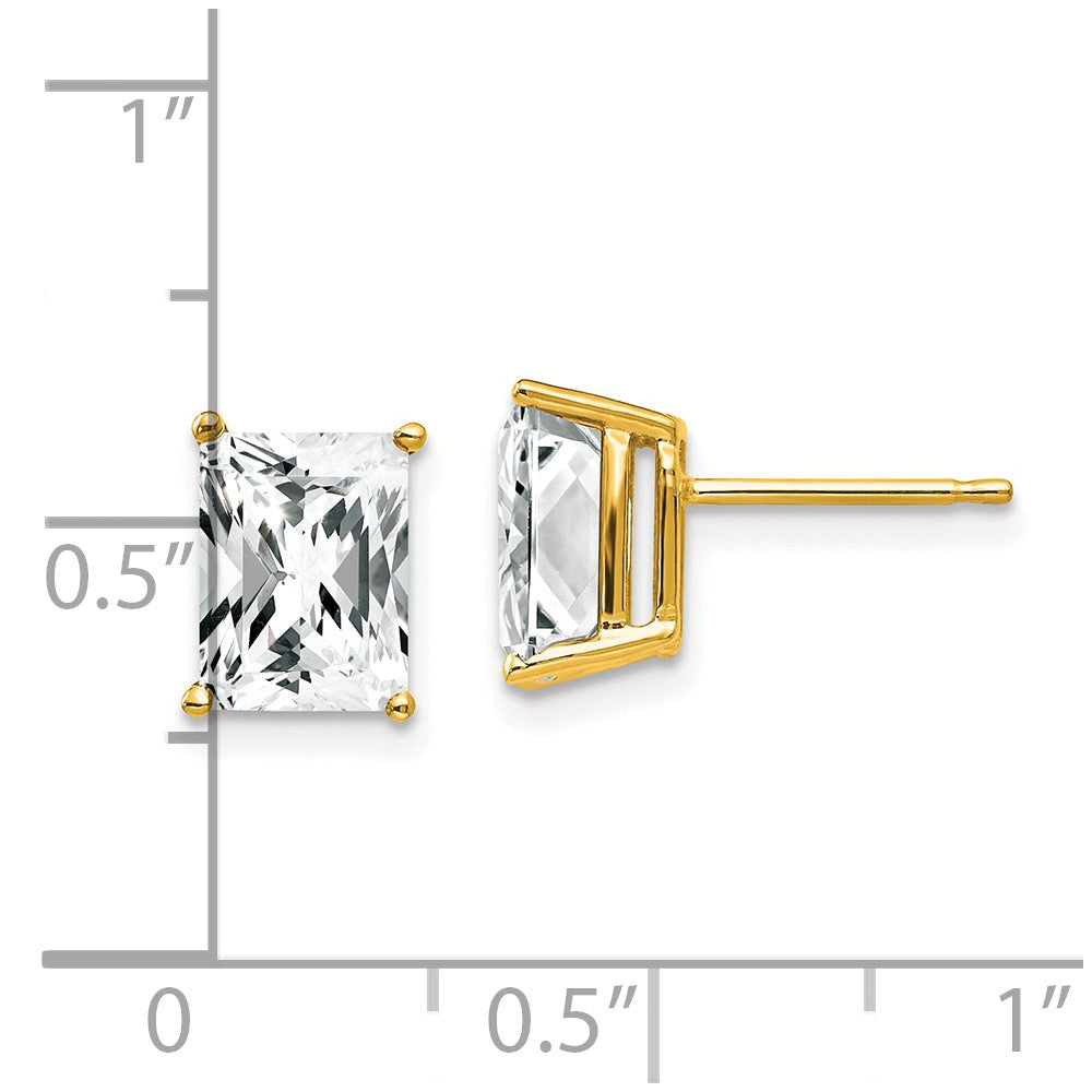 14K Yellow Gold 8x6mm Radiant Cut Cubic Zirconia Stud Earrings