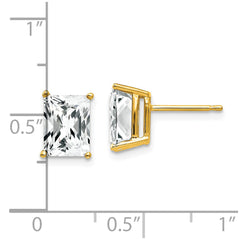 14K Yellow Gold 8x6mm Radiant Cut Cubic Zirconia Stud Earrings