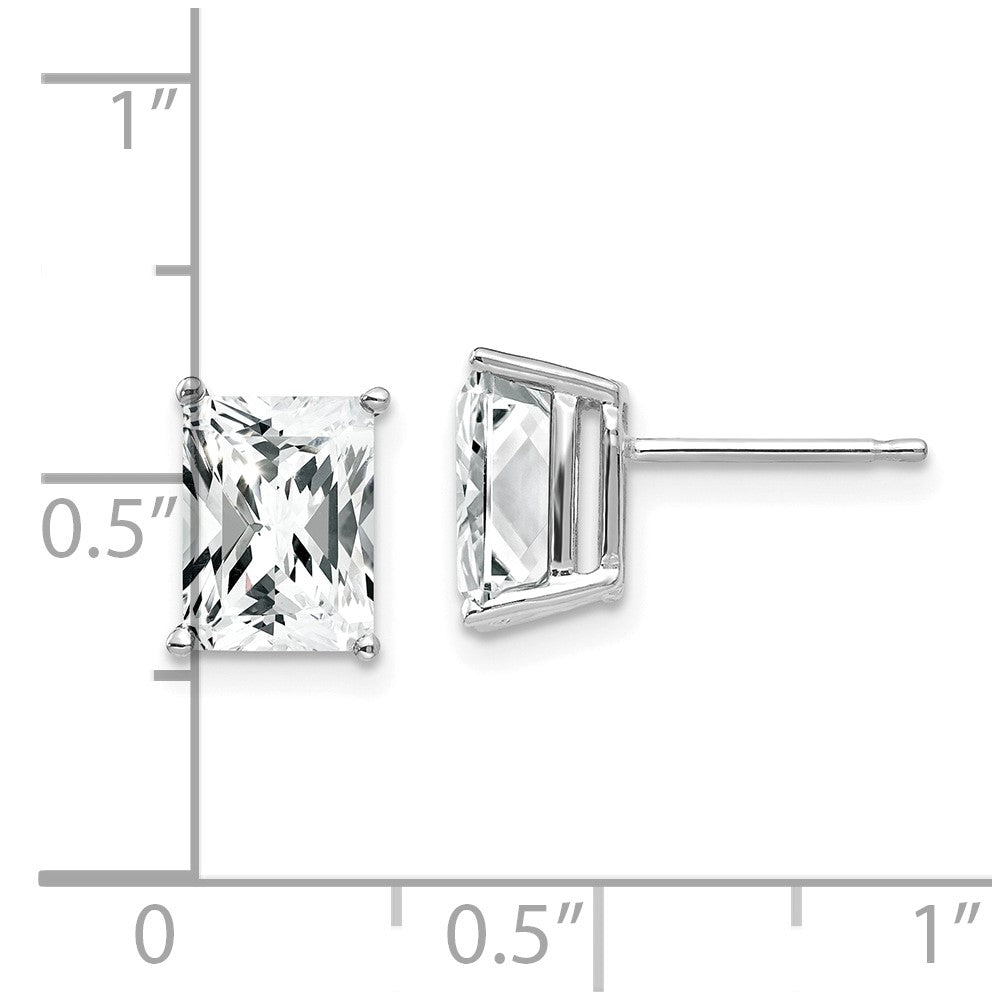 14K White Gold 8x6mm Radiant Cut Cubic Zirconia Stud Earrings
