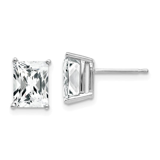 14K White Gold 8x6mm Radiant Cut Cubic Zirconia Stud Earrings