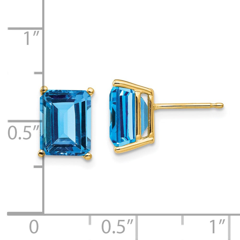 14K Yellow Gold 9x7mm Emerald-cut Blue Topaz Stud Earrings