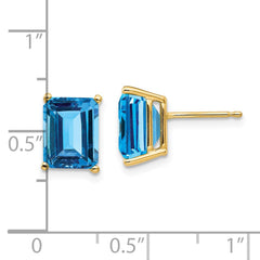 14K Yellow Gold 9x7mm Emerald-cut Blue Topaz Stud Earrings