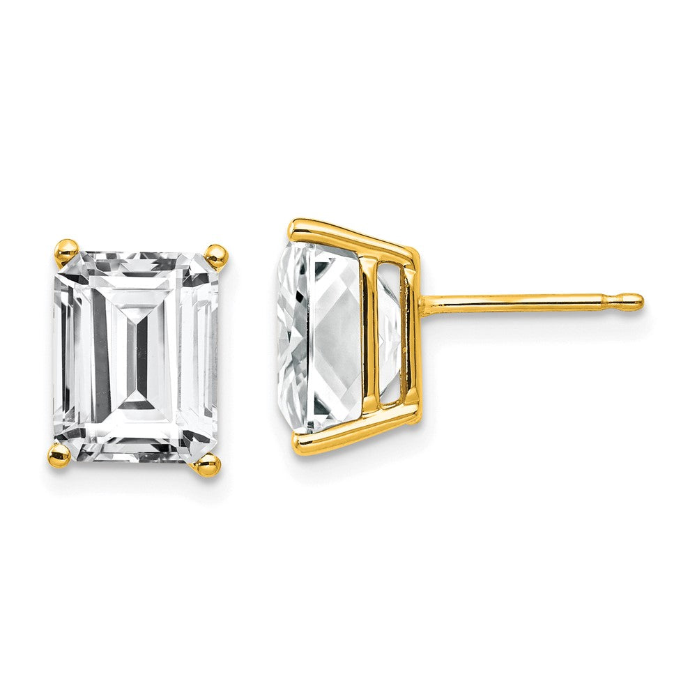 14K Yellow Gold 9x7mm Emerald-cut Cubic Zirconia Stud Earrings