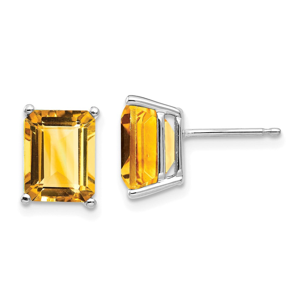 14K White Gold 9x7mm Emerald-cut Citrine Stud Earrings