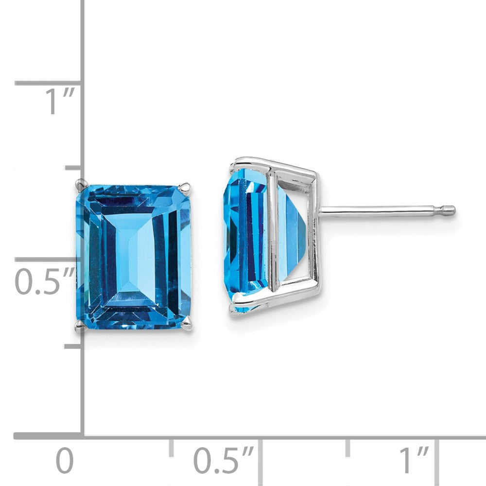 14K White Gold 10x8mm Emerald-cut Blue Topaz Stud Earrings