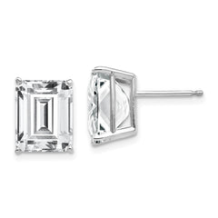 14K White Gold 10x8mm Emerald-cut Cubic Zirconia Stud Earrings