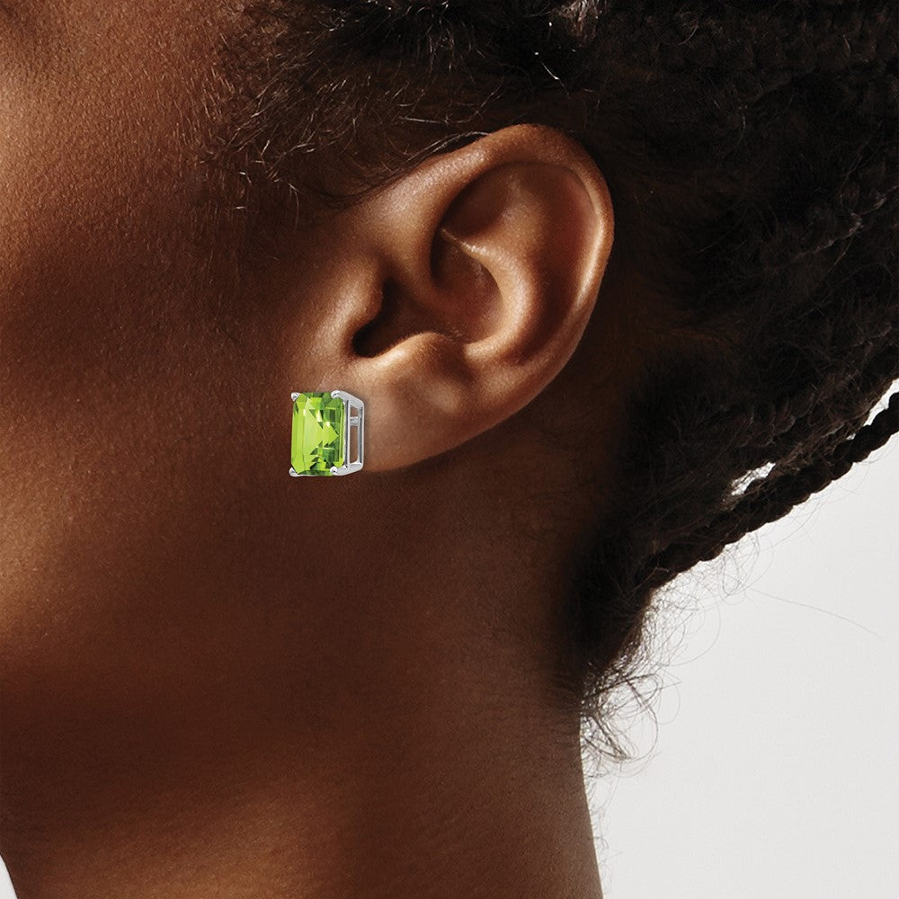 14K White Gold 10x8mm Emerald-cut Peridot Stud Earrings