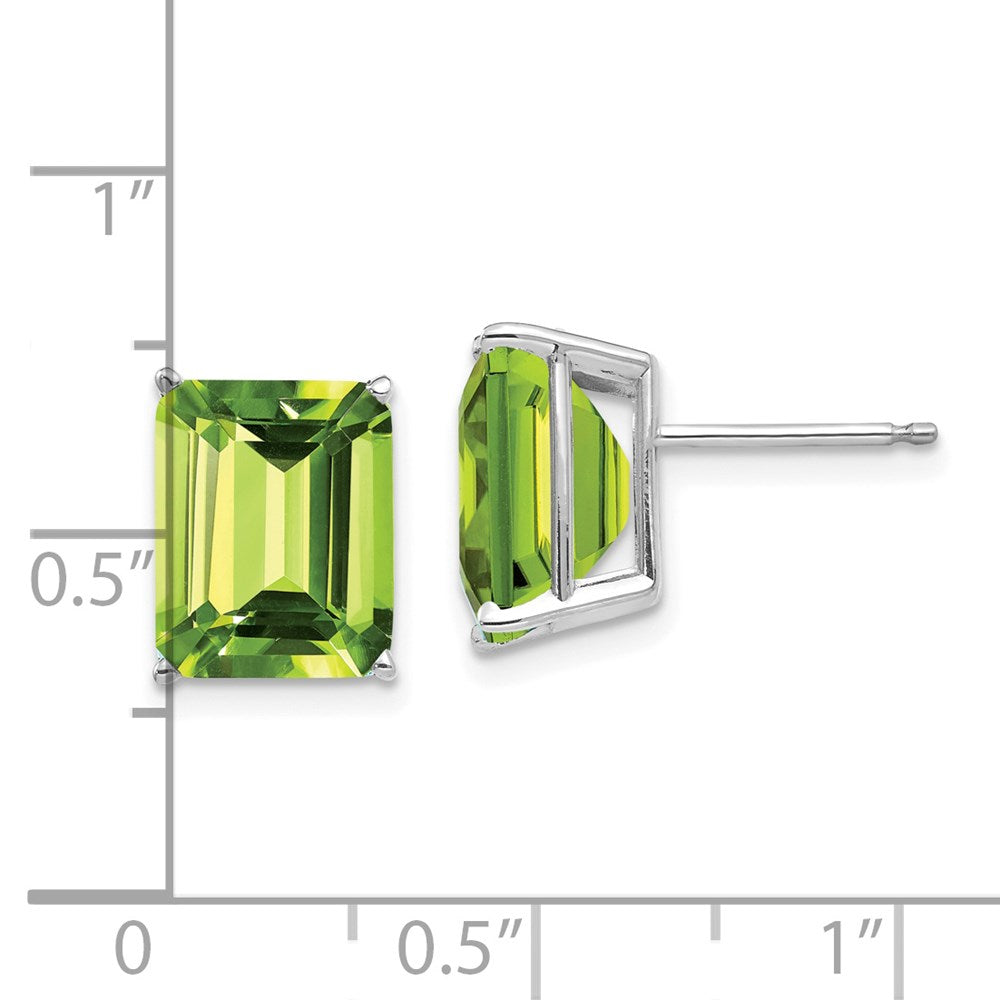 14K White Gold 10x8mm Emerald-cut Peridot Stud Earrings
