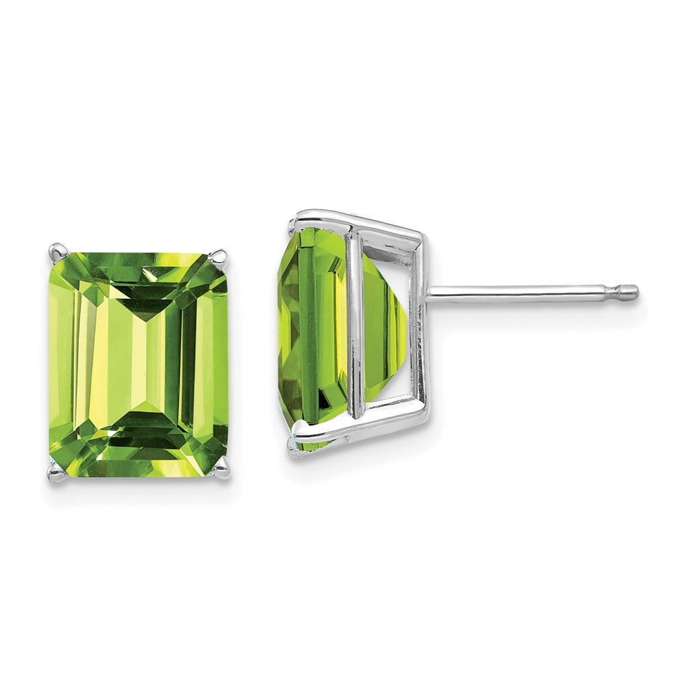 14K White Gold 10x8mm Emerald-cut Peridot Stud Earrings