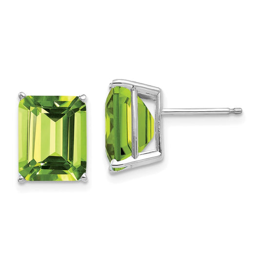 14K White Gold 10x8mm Emerald-cut Peridot Stud Earrings