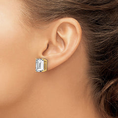 14K Yellow Gold 12x10mm Emerald-cut Cubic Zirconia Stud Earrings